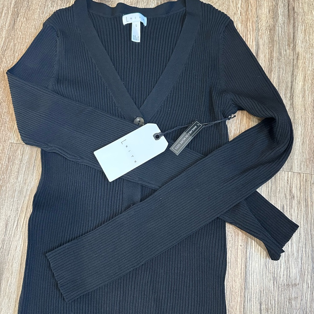 Leith Black Cardigan Sweater with Classic Knit